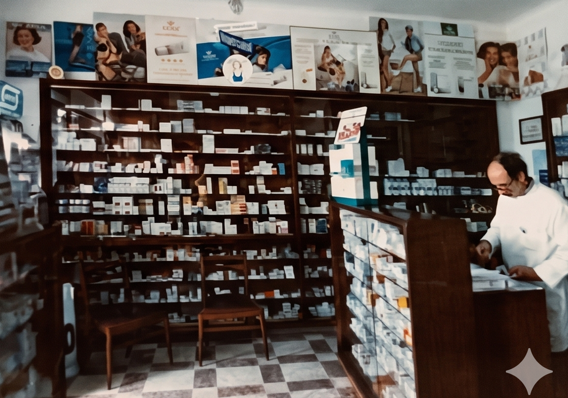 Vista interior da Farmácia Magalhães nos primeiros anos